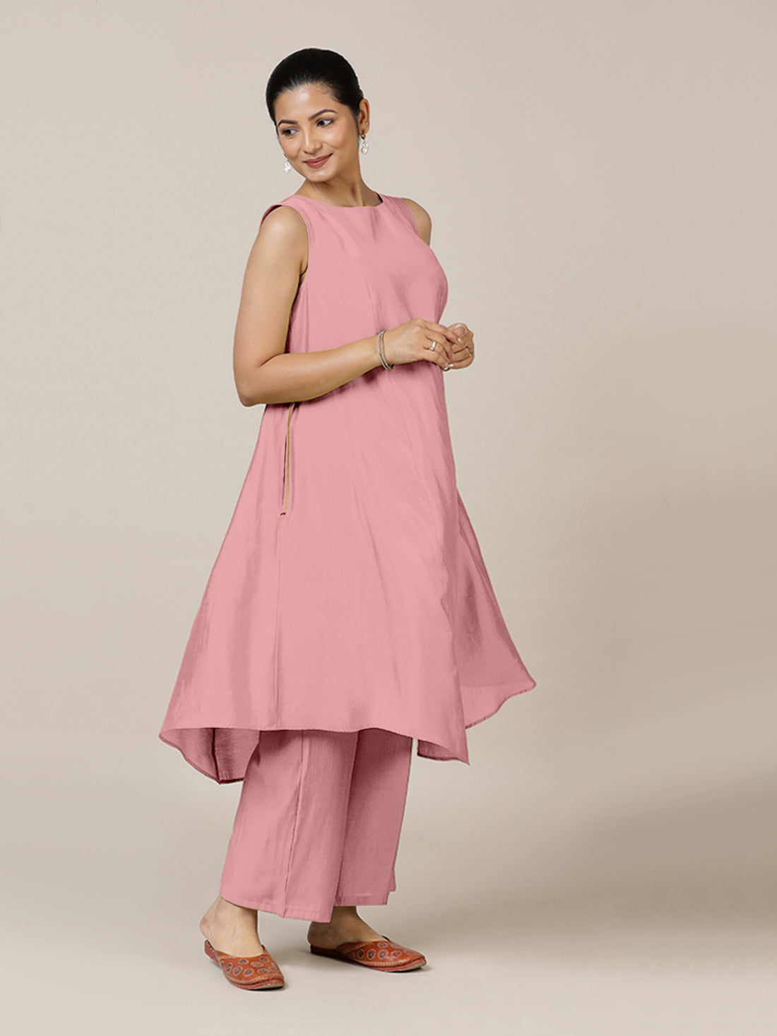 Anoki x Rozaana Kurta, in Pink Viscose, featuring sleeveless and boat neckline, made for daily & work (view 6).
