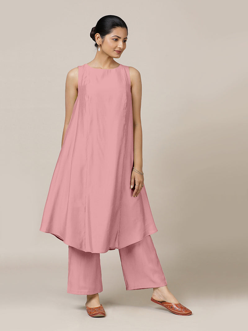 Anoki x Rozaana | A Line Kurta in Sea Pink with Thread Work | Coords or Only Kurta-Binks