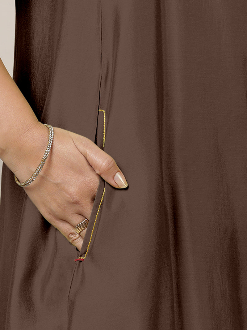 Anoki x Rozaana | A Line Kurta in Walnut Brown with Thread Work | Coords or Only Kurta-Binks