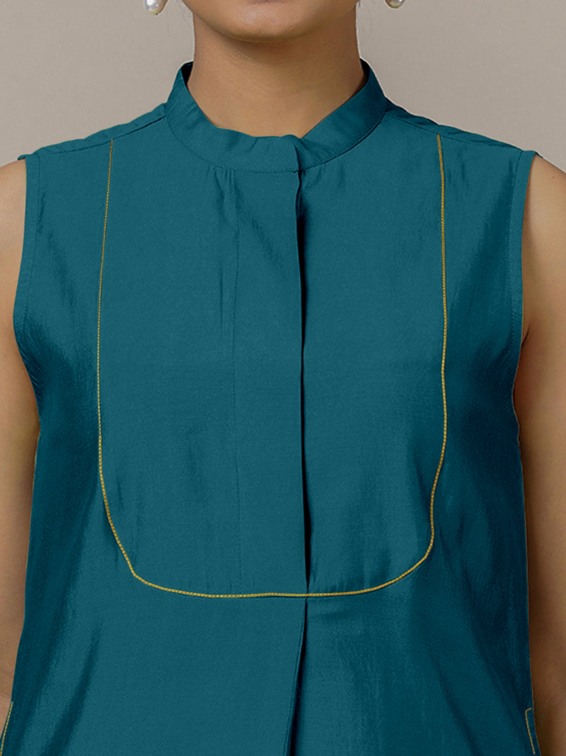 Eira x Rozaana | A Line Kurta w/ Mandarin Collar in Crystal Teal | Coords or Only Kurta-Binks