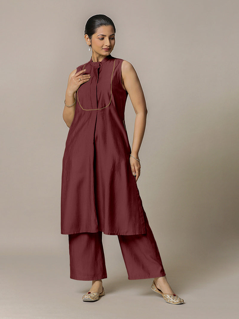 Eira x Rozaana | A Line Kurta w/ Mandarin Collar in Deep Maroon | Coords or Only Kurta-Binks