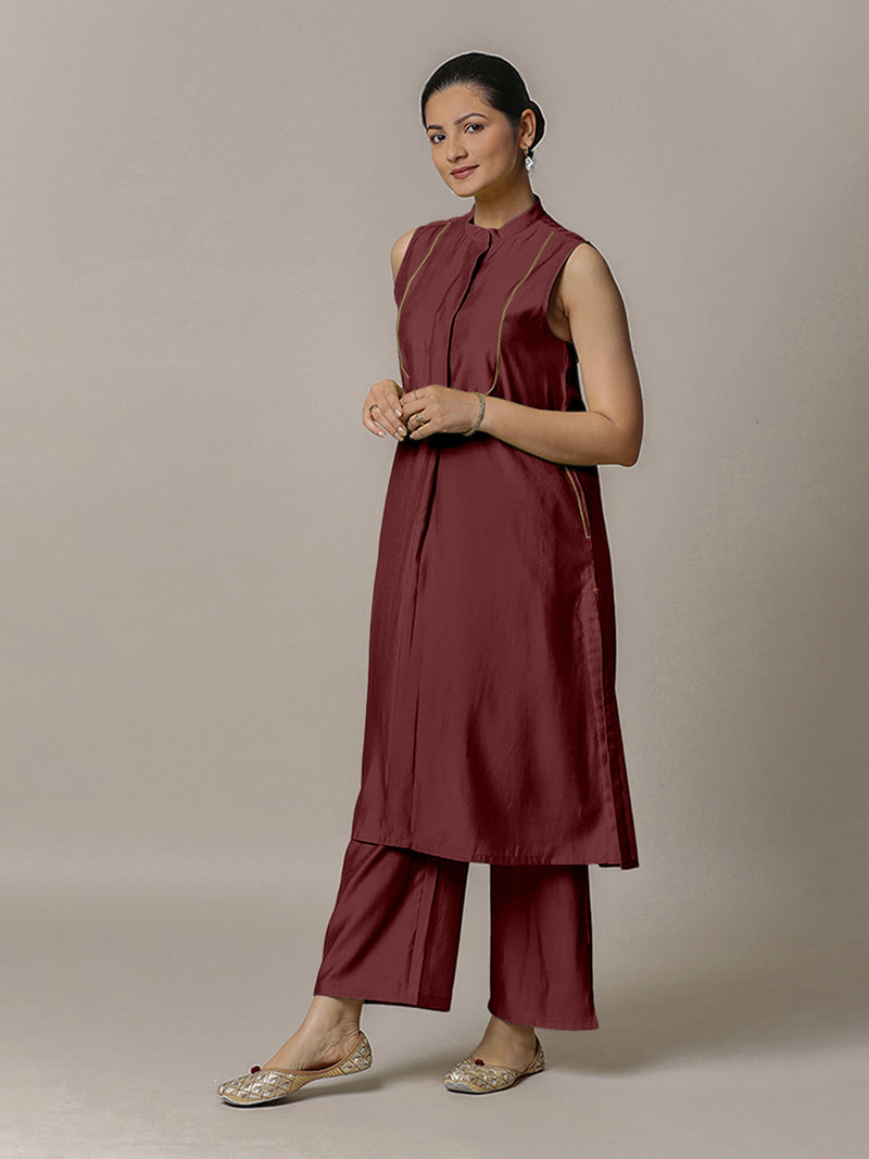 Eira x Rozaana | A Line Kurta w/ Mandarin Collar in Deep Maroon | Coords or Only Kurta-Binks
