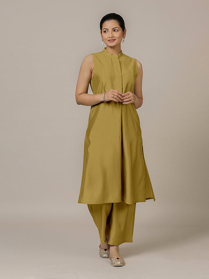 Eira x Rozaana | A Line Kurta w/ Mandarin Collar in Dijon Mustard | Coords or Only Kurta-Binks