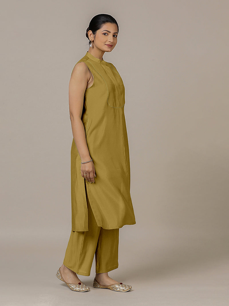 Eira x Rozaana | A Line Kurta w/ Mandarin Collar in Dijon Mustard | Coords or Only Kurta-Binks
