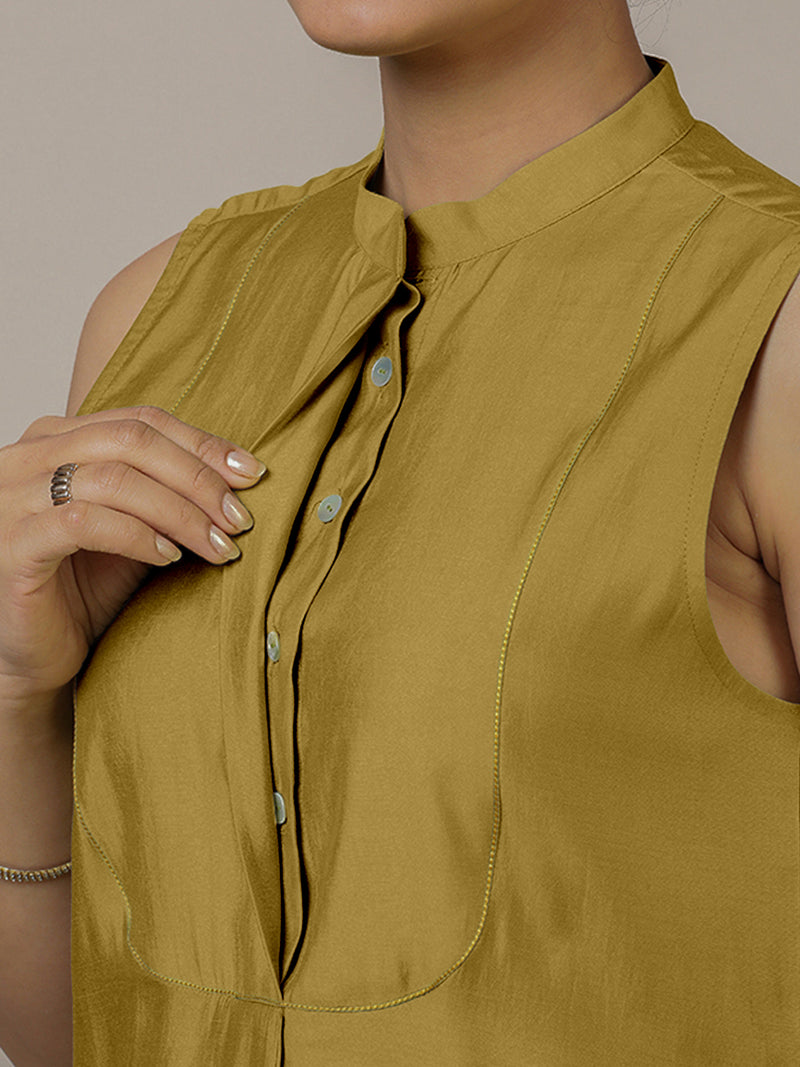 Eira x Rozaana | A Line Kurta w/ Mandarin Collar in Dijon Mustard | Coords or Only Kurta-Binks