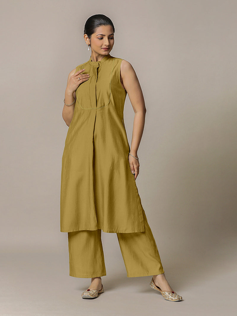 Eira x Rozaana | A Line Kurta w/ Mandarin Collar in Dijon Mustard | Coords or Only Kurta-Binks