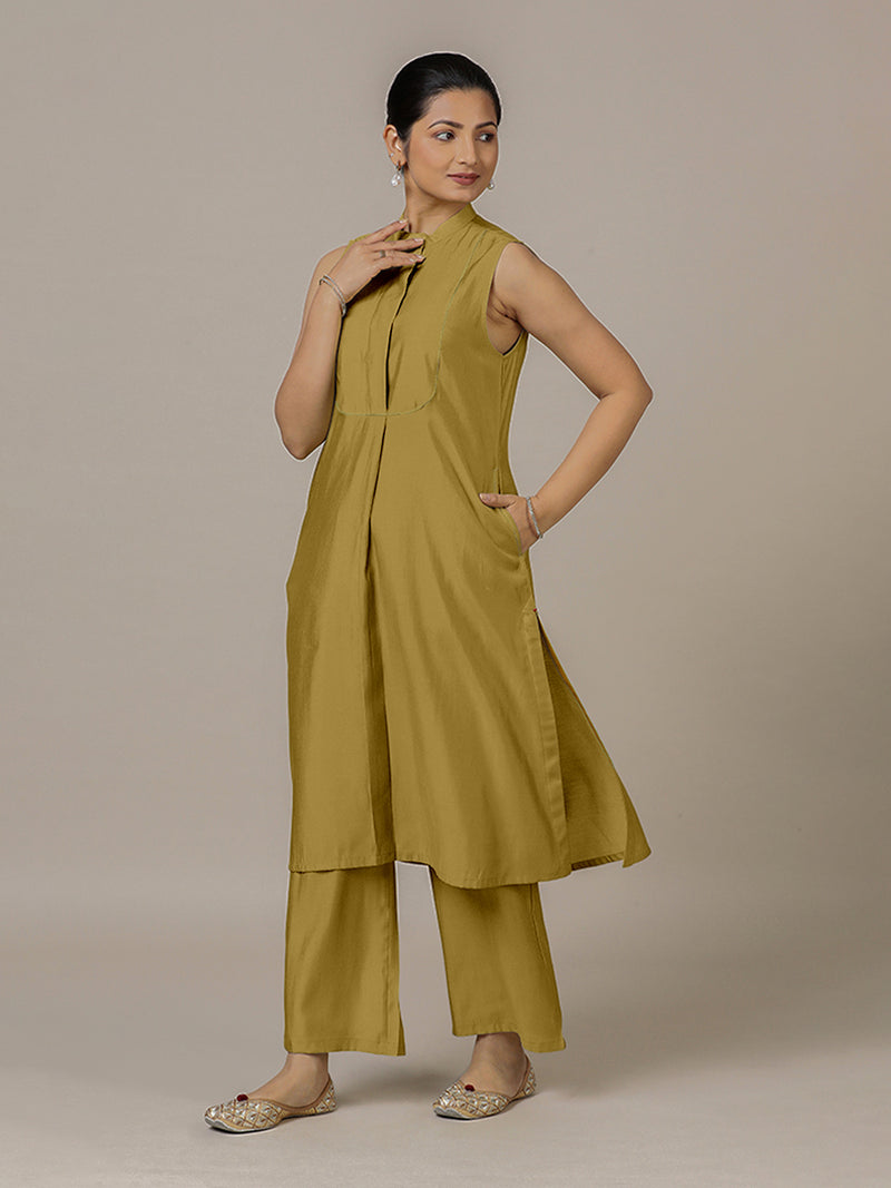 Eira x Rozaana | A Line Kurta w/ Mandarin Collar in Dijon Mustard | Coords or Only Kurta-Binks