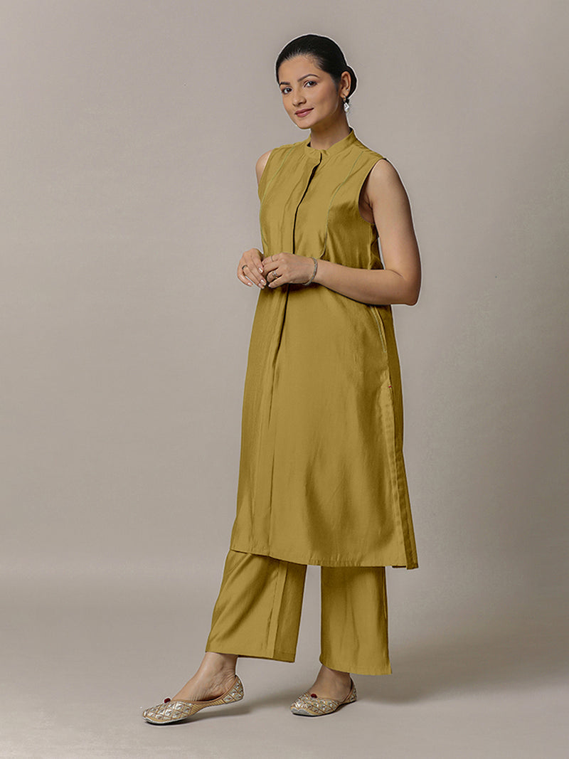 Eira x Rozaana | A Line Kurta w/ Mandarin Collar in Dijon Mustard | Coords or Only Kurta-Binks