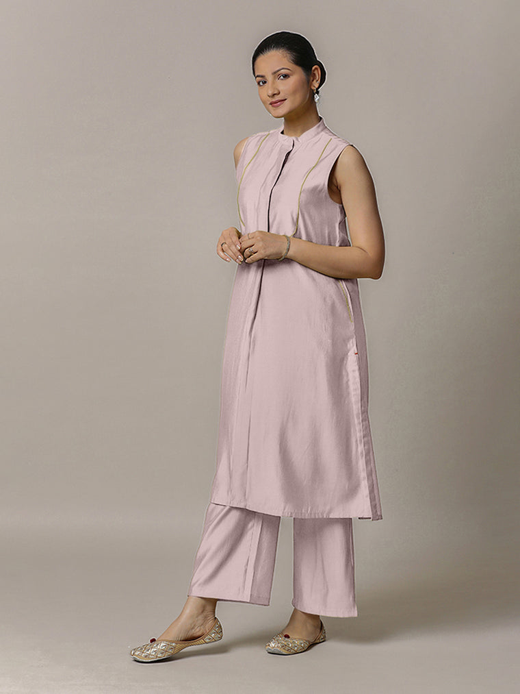 Eira x Rozaana Kurta, in Purple Viscose, featuring sleeveless and band collar neckline, made for daily & work.