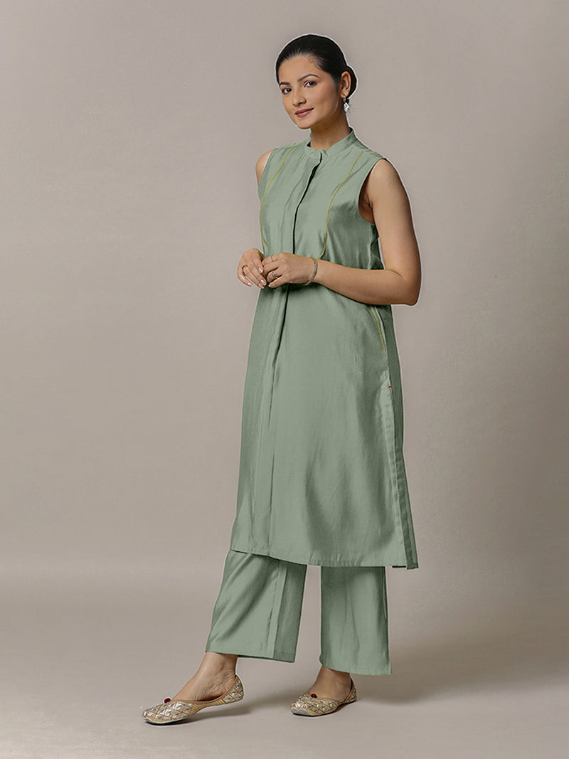 Eira x Rozaana | A Line Kurta w/ Mandarin Collar in Mint Green | Coords or Only Kurta-Binks