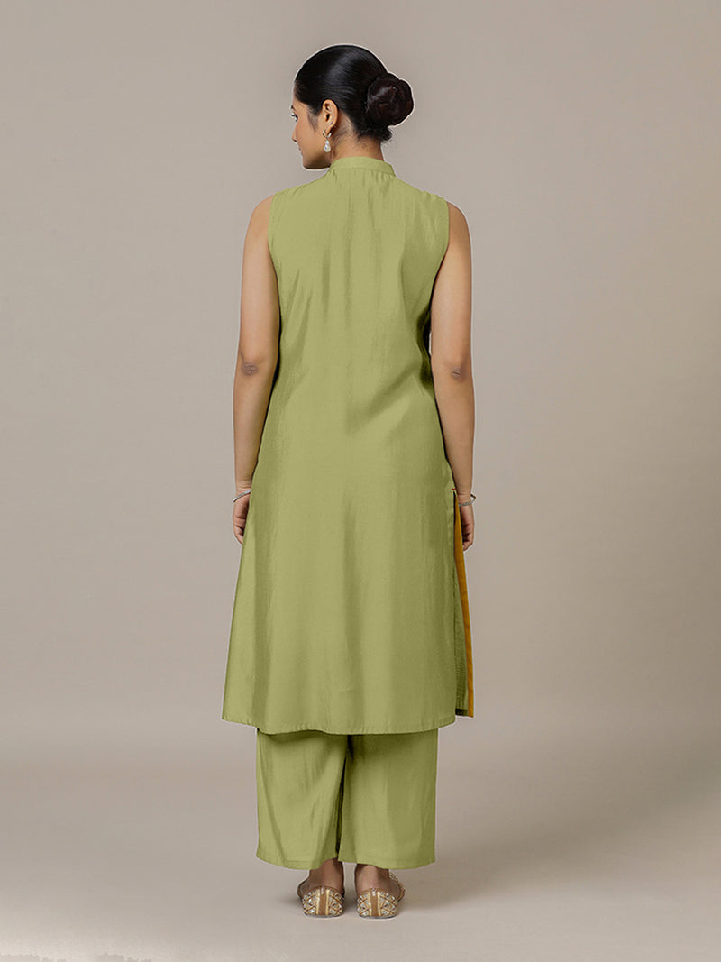 Eira x Rozaana | A Line Kurta w/ Mandarin Collar in Pista Green | Coords or Only Kurta-Binks