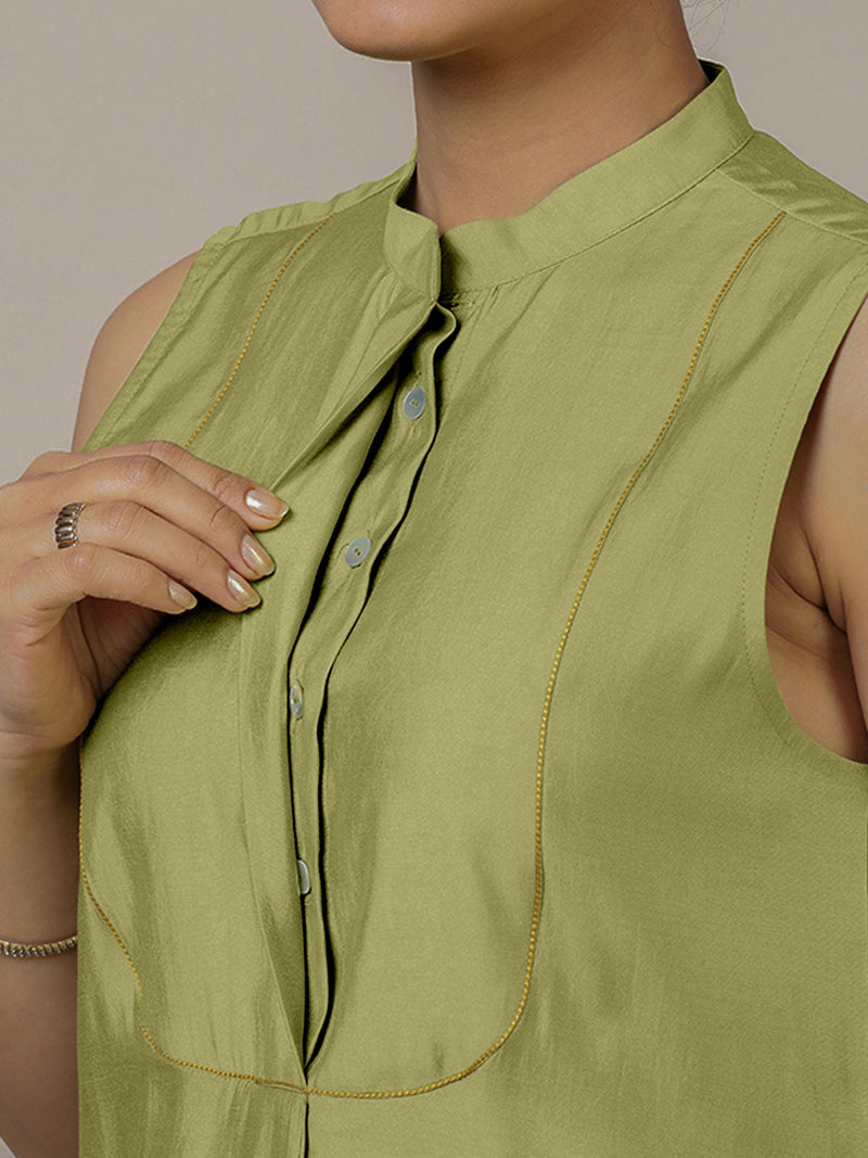 Eira x Rozaana | A Line Kurta w/ Mandarin Collar in Pista Green | Coords or Only Kurta-Binks