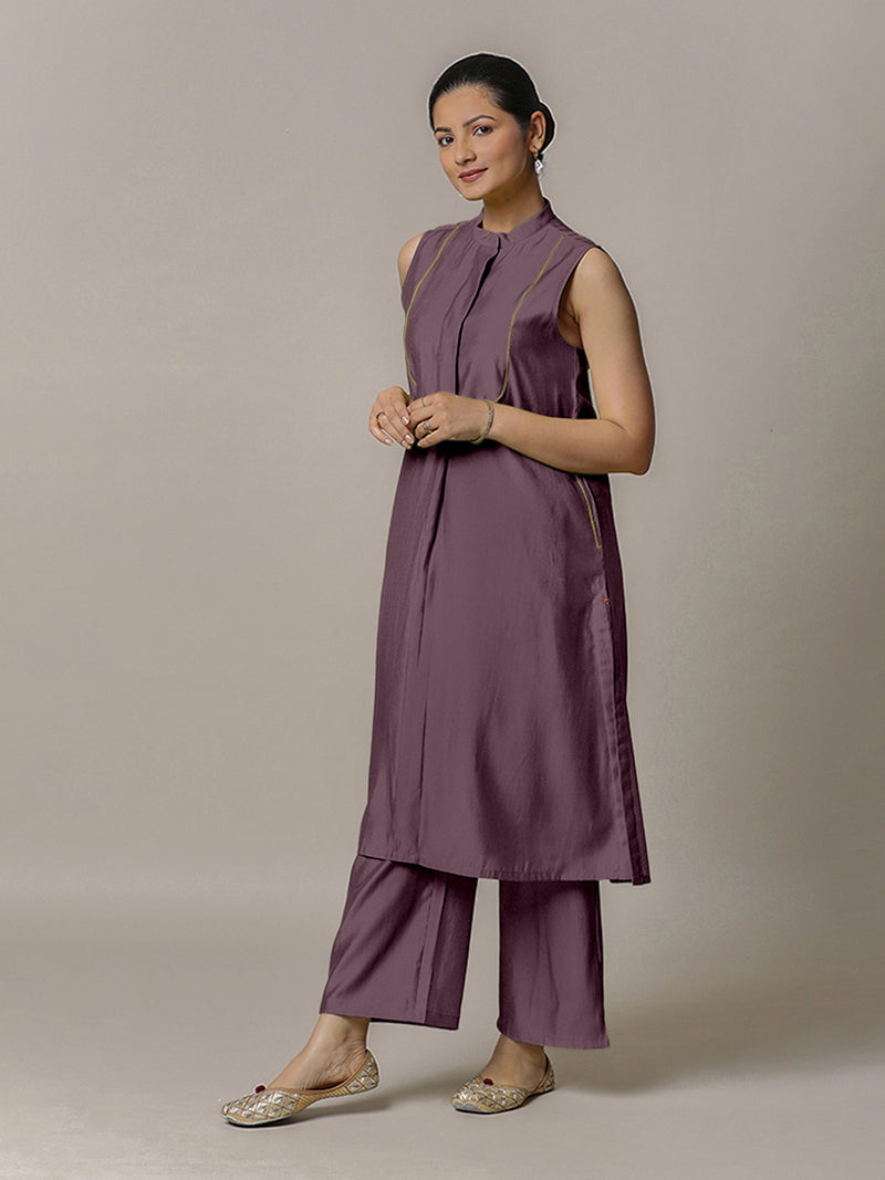 Eira x Rozaana | A Line Kurta w/ Mandarin Collar in Purple Mauve | Coords or Only Kurta-Binks