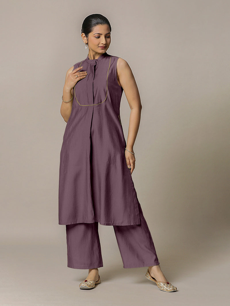 Eira x Rozaana | A Line Kurta w/ Mandarin Collar in Purple Mauve | Coords or Only Kurta-Binks