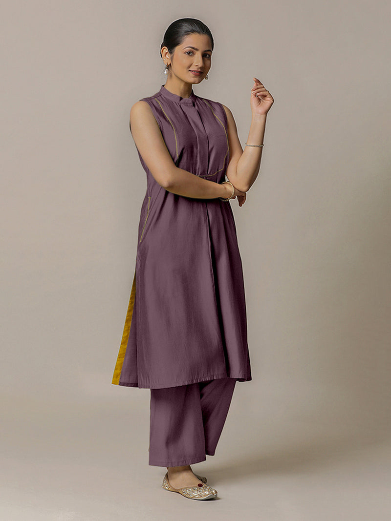Eira x Rozaana | A Line Kurta w/ Mandarin Collar in Purple Mauve | Coords or Only Kurta-Binks