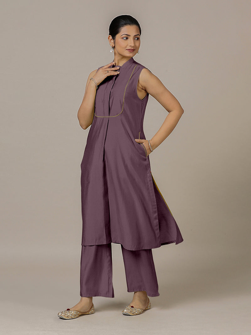 Eira x Rozaana | A Line Kurta w/ Mandarin Collar in Purple Mauve | Coords or Only Kurta-Binks