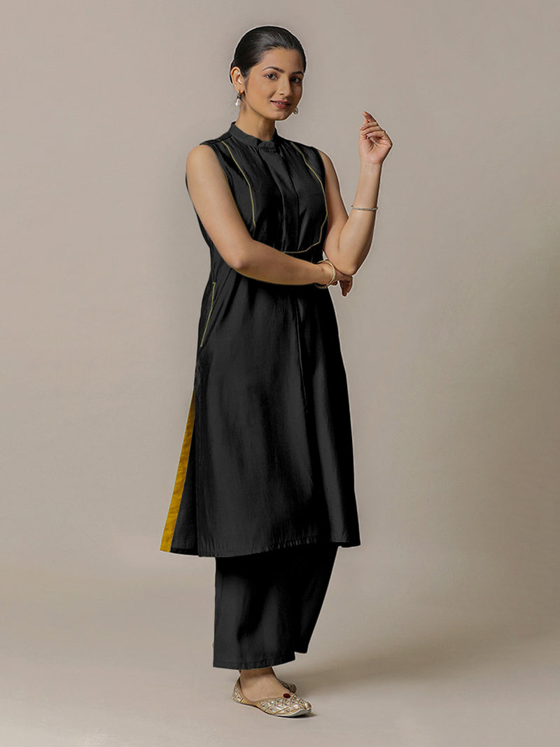 Eira x Rozaana | A Line Kurta w/ Mandarin Collar in Raven Black | Coords or Only Kurta-Binks