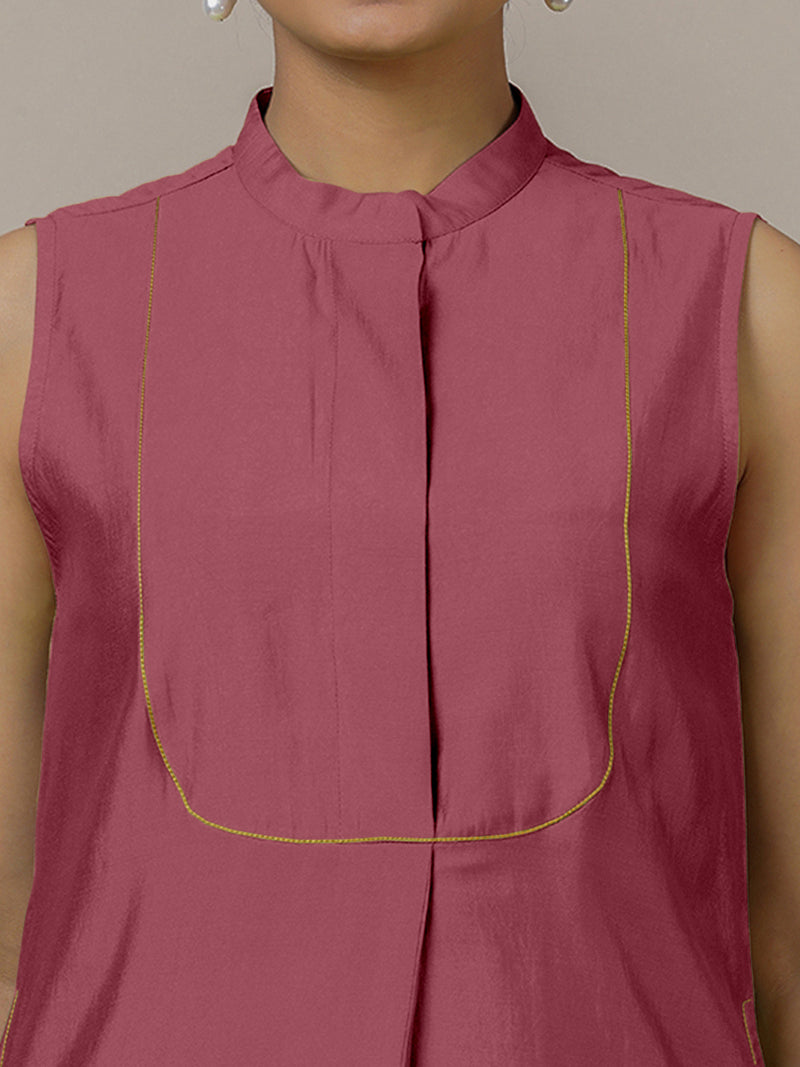 Eira x Rozaana | A Line Kurta w/ Mandarin Collar in Rose Pink | Coords or Only Kurta-Binks