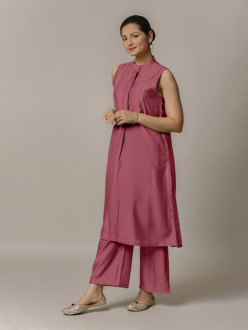 Eira x Rozaana | A Line Kurta w/ Mandarin Collar in Rose Pink | Coords or Only Kurta-Binks