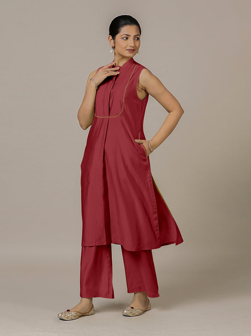 Eira x Rozaana | A Line Kurta w/ Mandarin Collar in Scarlet Red | Coords or Only Kurta-Binks