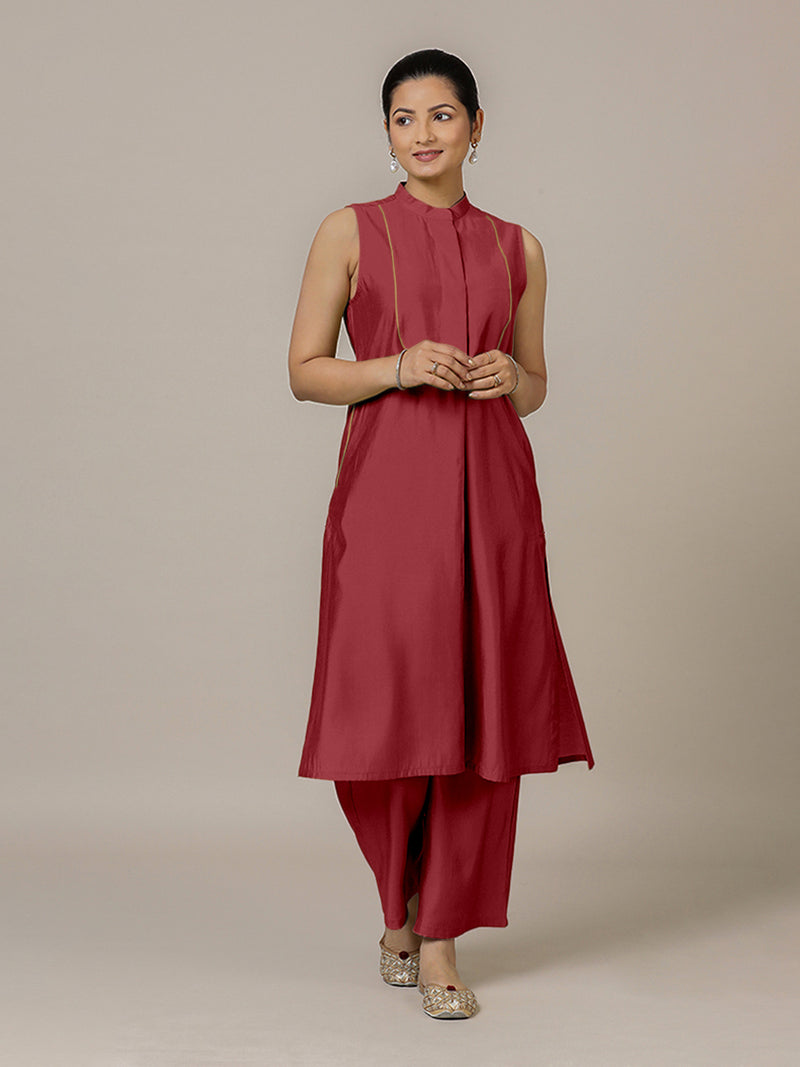 Eira x Rozaana | A Line Kurta w/ Mandarin Collar in Scarlet Red | Coords or Only Kurta-Binks