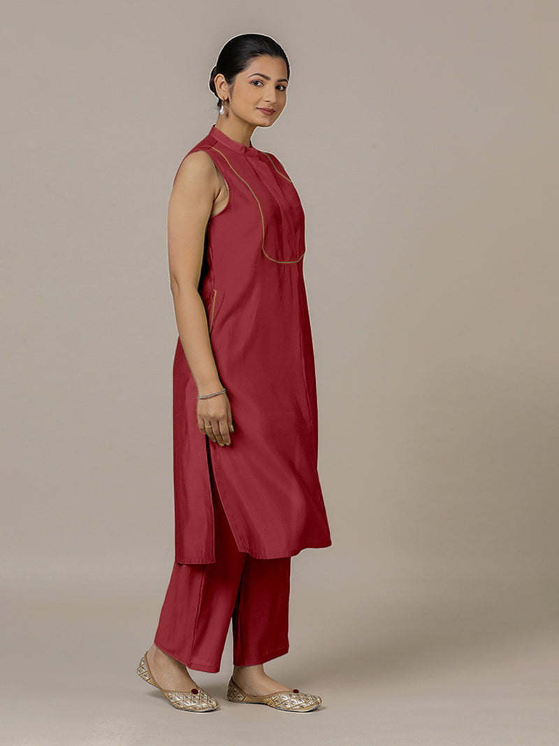 Eira x Rozaana | A Line Kurta w/ Mandarin Collar in Scarlet Red | Coords or Only Kurta-Binks