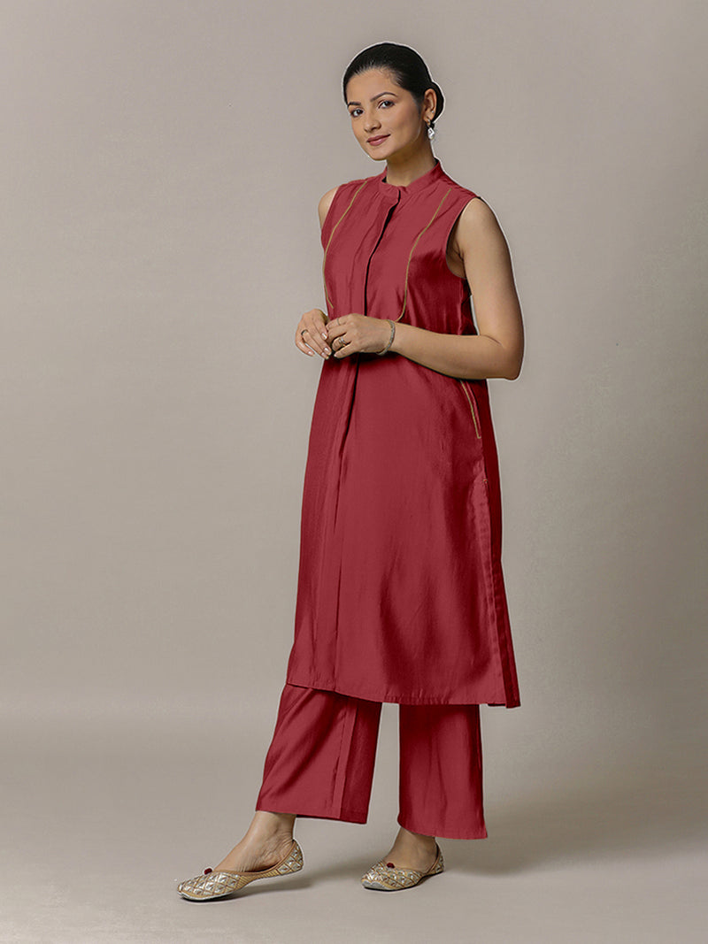 Eira x Rozaana | A Line Kurta w/ Mandarin Collar in Scarlet Red | Coords or Only Kurta-Binks