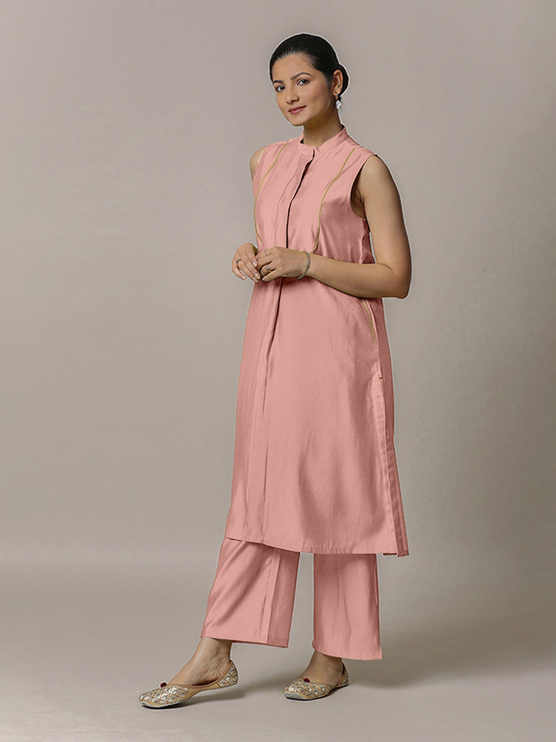 Eira x Rozaana | A Line Kurta w/ Mandarin Collar in Sea Pink | Coords or Only Kurta-Binks