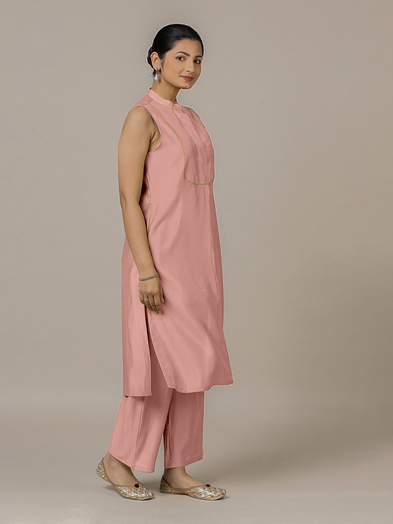 Eira x Rozaana | A Line Kurta w/ Mandarin Collar in Sea Pink | Coords or Only Kurta-Binks