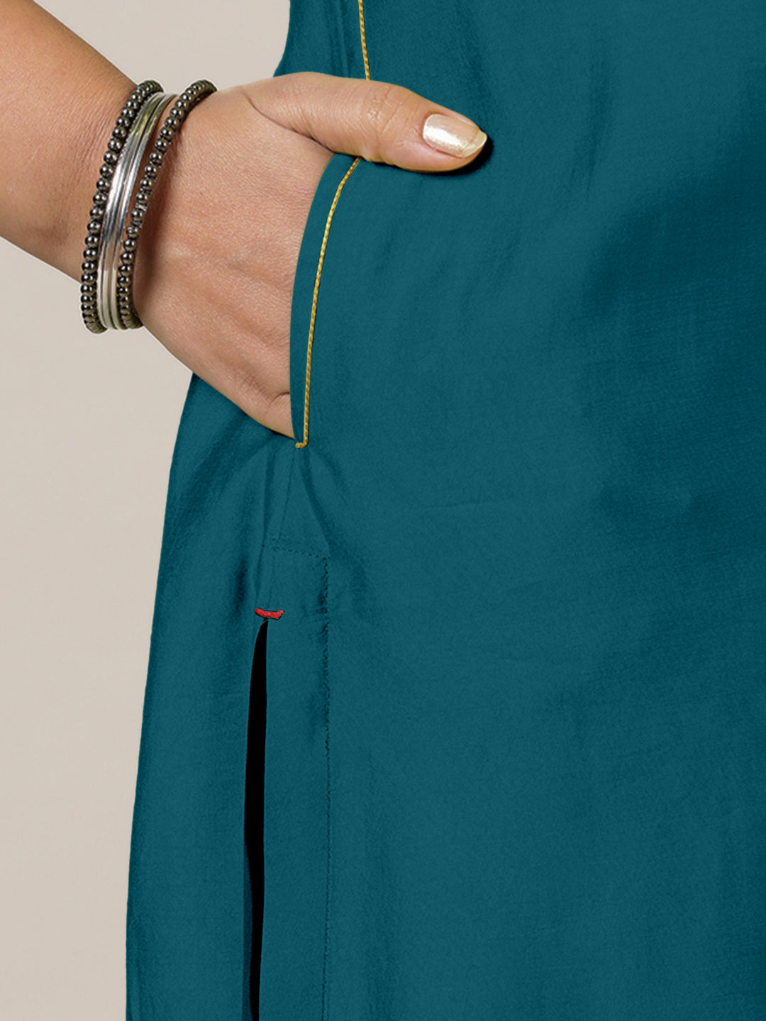 Esha x Rozaana Kurta, in Blue Viscose, featuring elbow sleeves and round neck with splitline, made for daily & work (view 3).