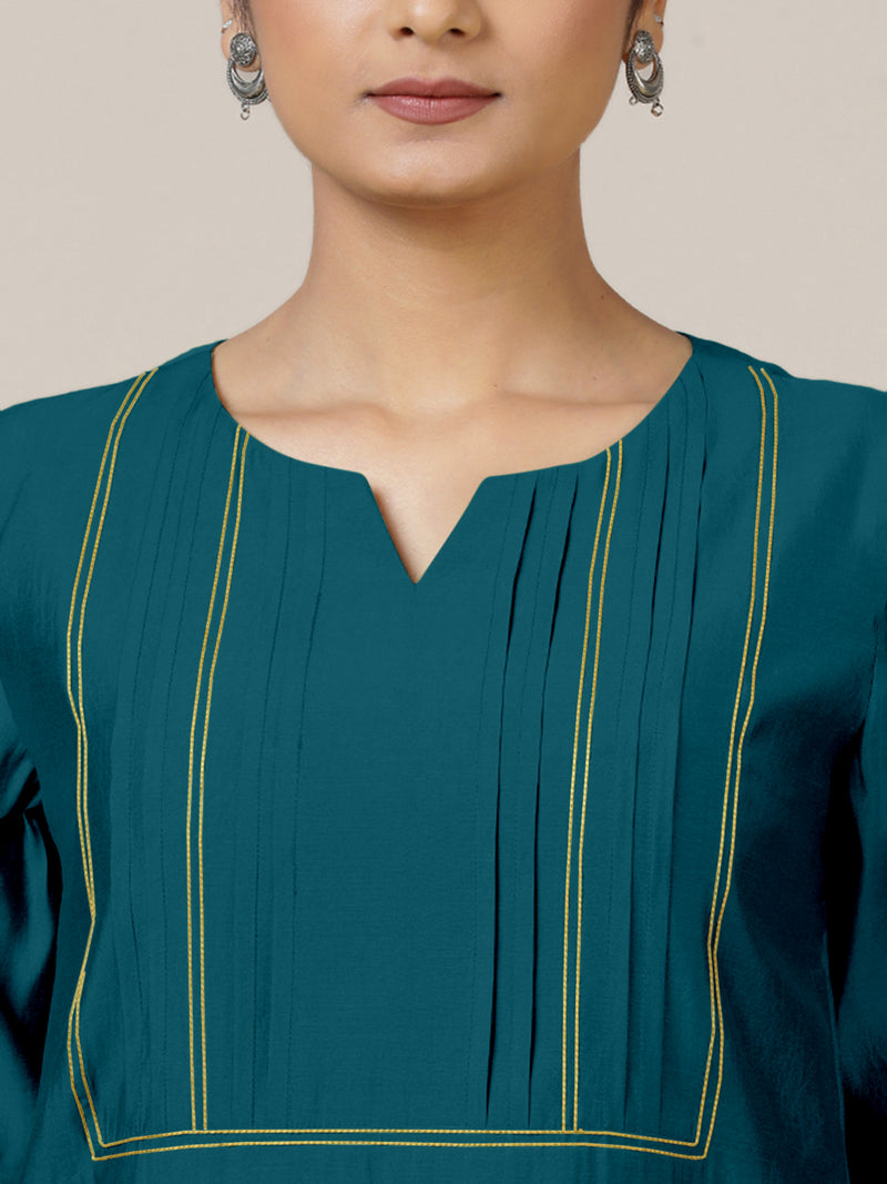 Esha x Rozaana | A Line Kurta in Crystal Teal with Thread Work | Coords or Only Kurta-Binks