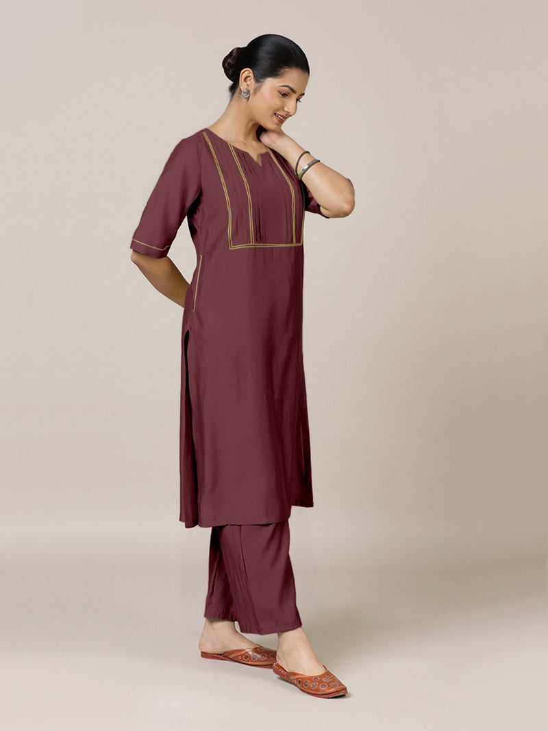Esha x Rozaana | A Line Kurta in Deep Maroon with Thread Work | Coords or Only Kurta-Binks