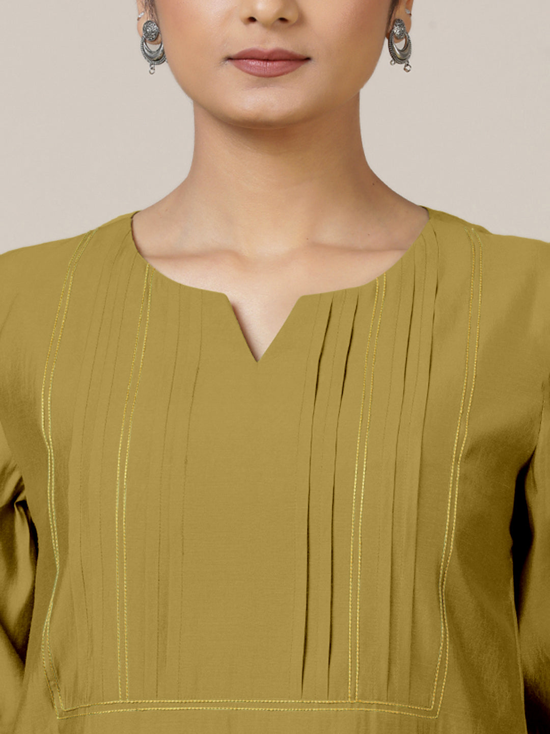 Esha x Rozaana Kurta, in Yellow Viscose, featuring elbow sleeves and round neck with splitline, made for daily & work (view 4).