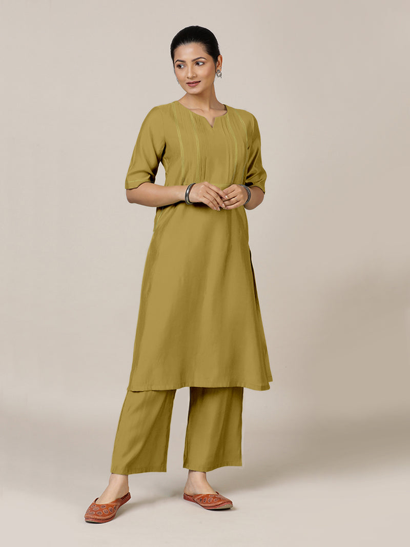 Esha x Rozaana | A Line Kurta in Dijon Mustard with Thread Work | Coords or Only Kurta-Binks