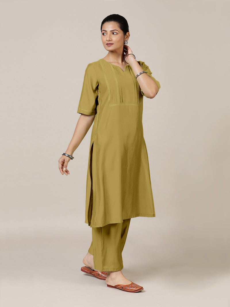 Esha x Rozaana | A Line Kurta in Dijon Mustard with Thread Work | Coords or Only Kurta-Binks