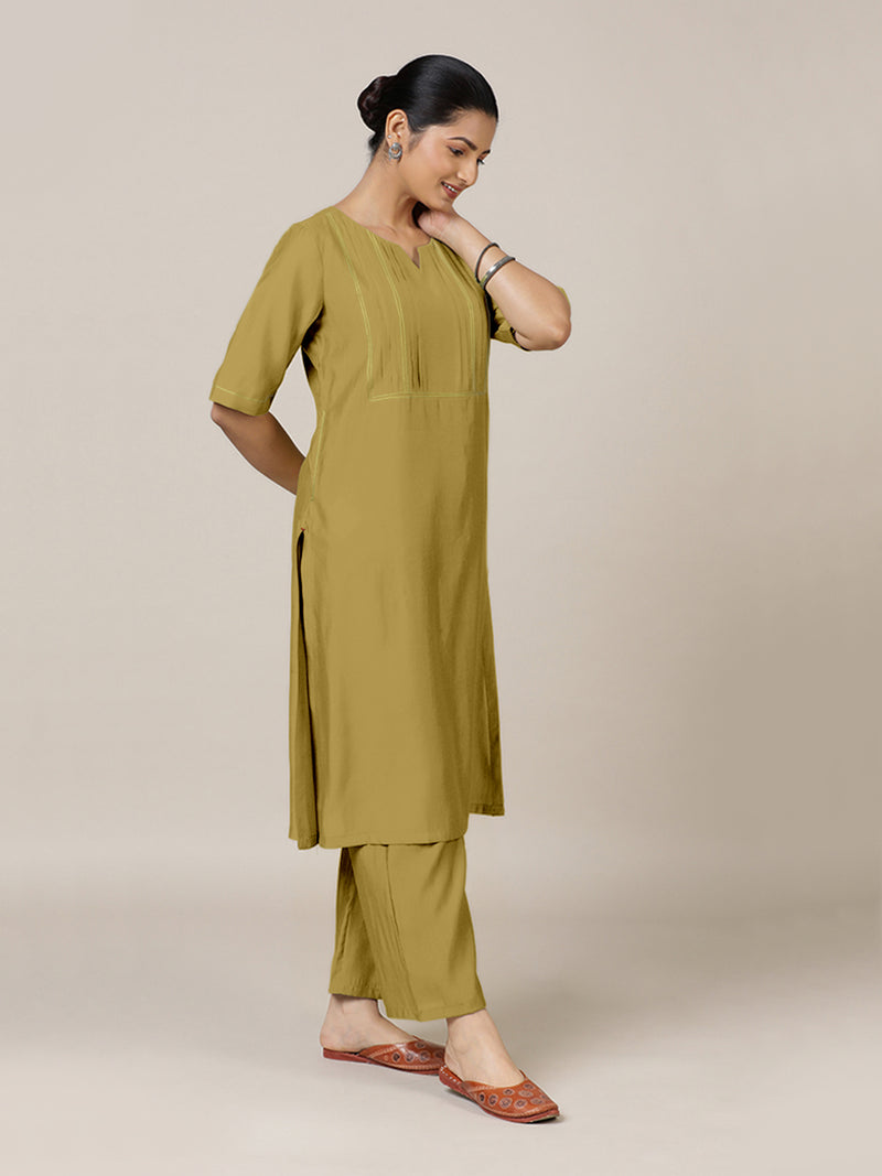 Esha x Rozaana | A Line Kurta in Dijon Mustard with Thread Work | Coords or Only Kurta-Binks