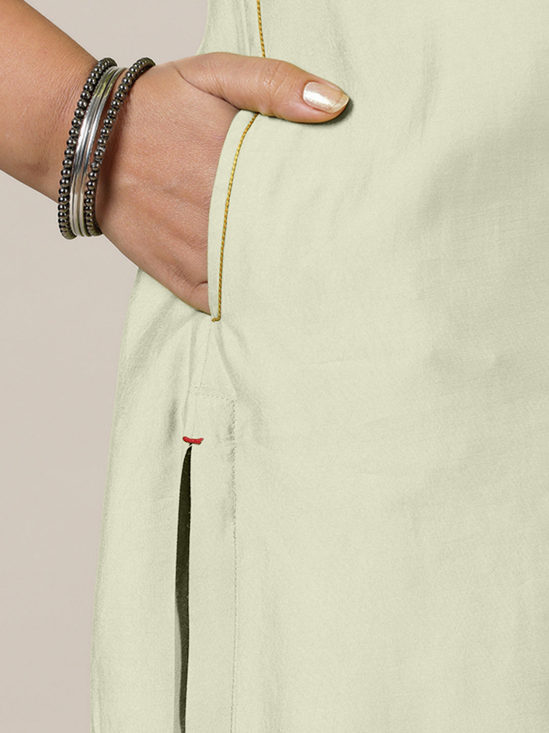 Esha x Rozaana Kurta, in Cream Viscose, featuring elbow sleeves and round neck with splitline, made for daily & work (view 3).