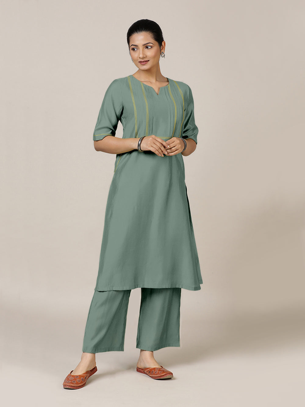 Esha x Rozaana | A Line Kurta in Mint Green with Thread Work | Coords or Only Kurta