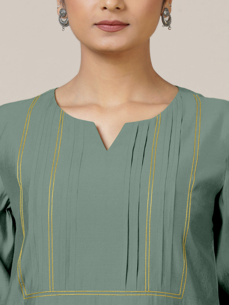 Esha x Rozaana | A Line Kurta in Mint Green with Thread Work | Coords or Only Kurta-Binks
