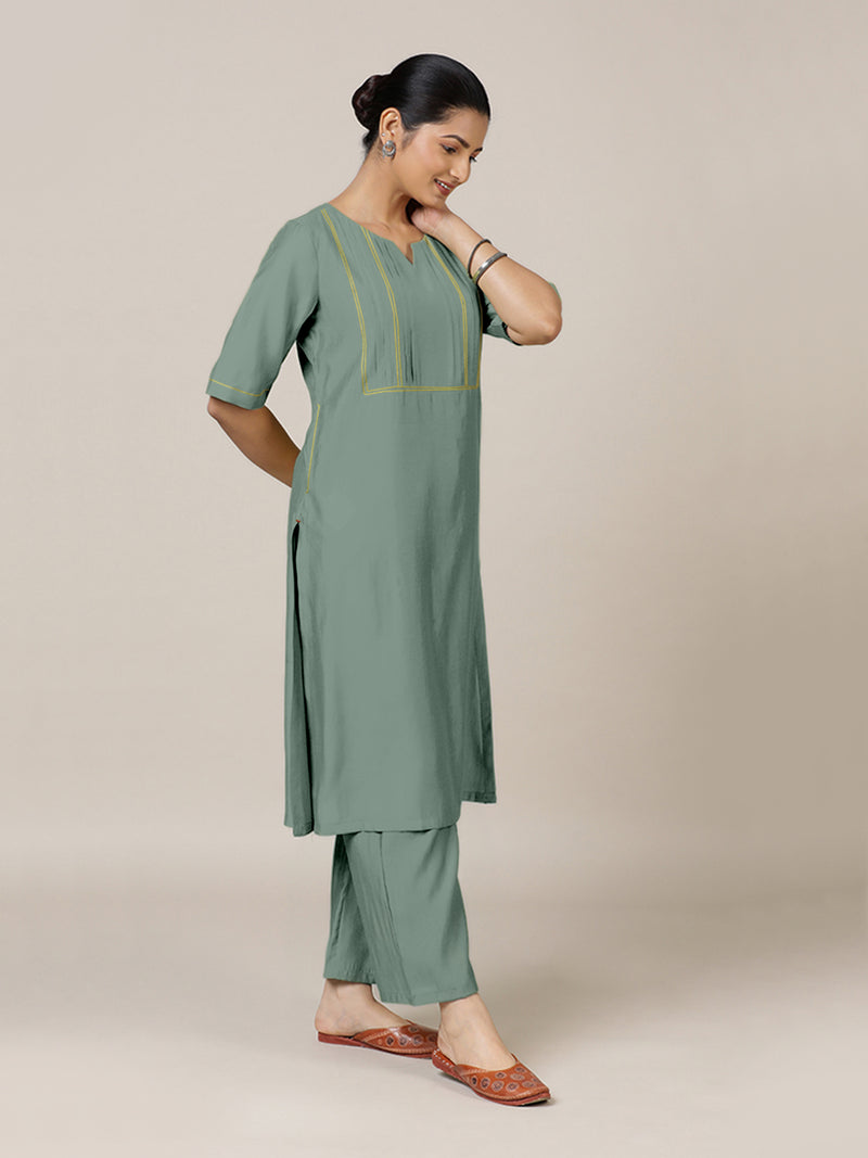 Esha x Rozaana | A Line Kurta in Mint Green with Thread Work | Coords or Only Kurta-Binks