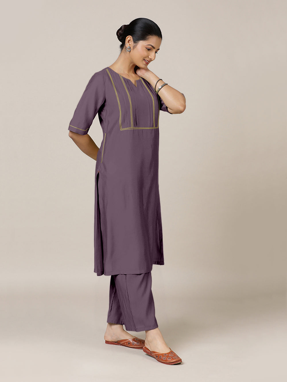 Esha x Rozaana | A Line Kurta in Purple Mauve with Thread Work | Coords or Only Kurta