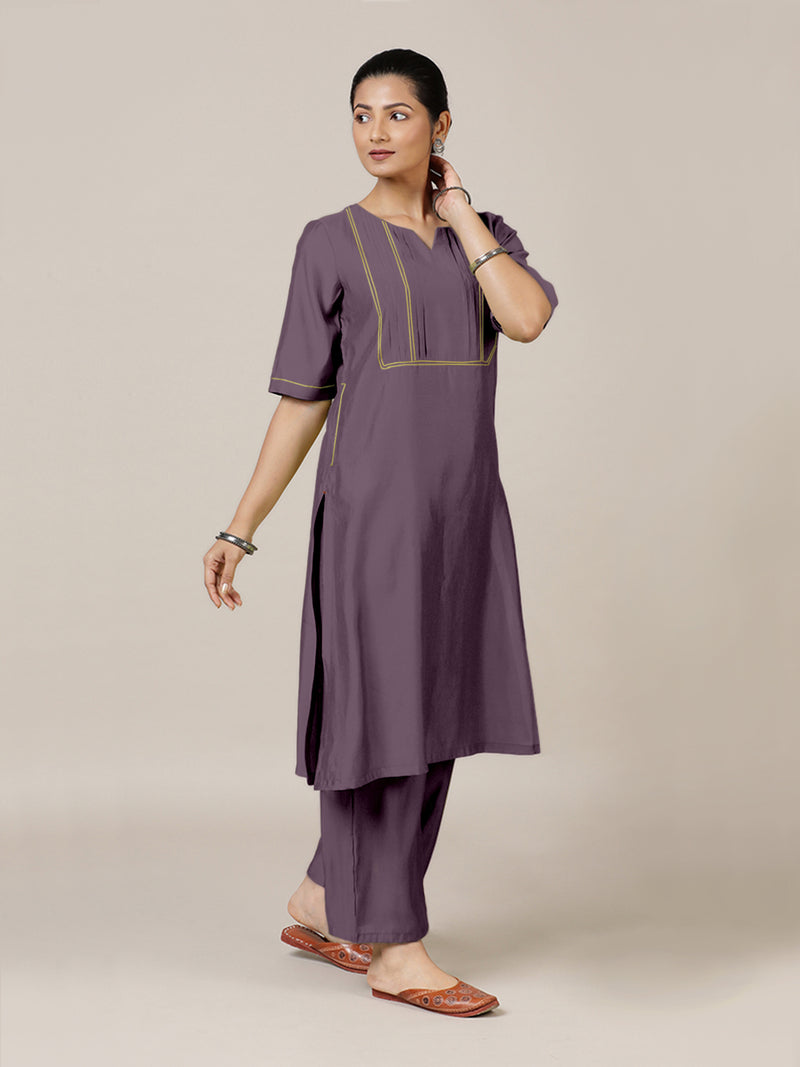 Esha x Rozaana | A Line Kurta in Purple Mauve with Thread Work | Coords or Only Kurta-Binks