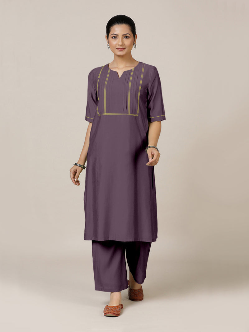 Esha x Rozaana | A Line Kurta in Purple Mauve with Thread Work | Coords or Only Kurta-Binks