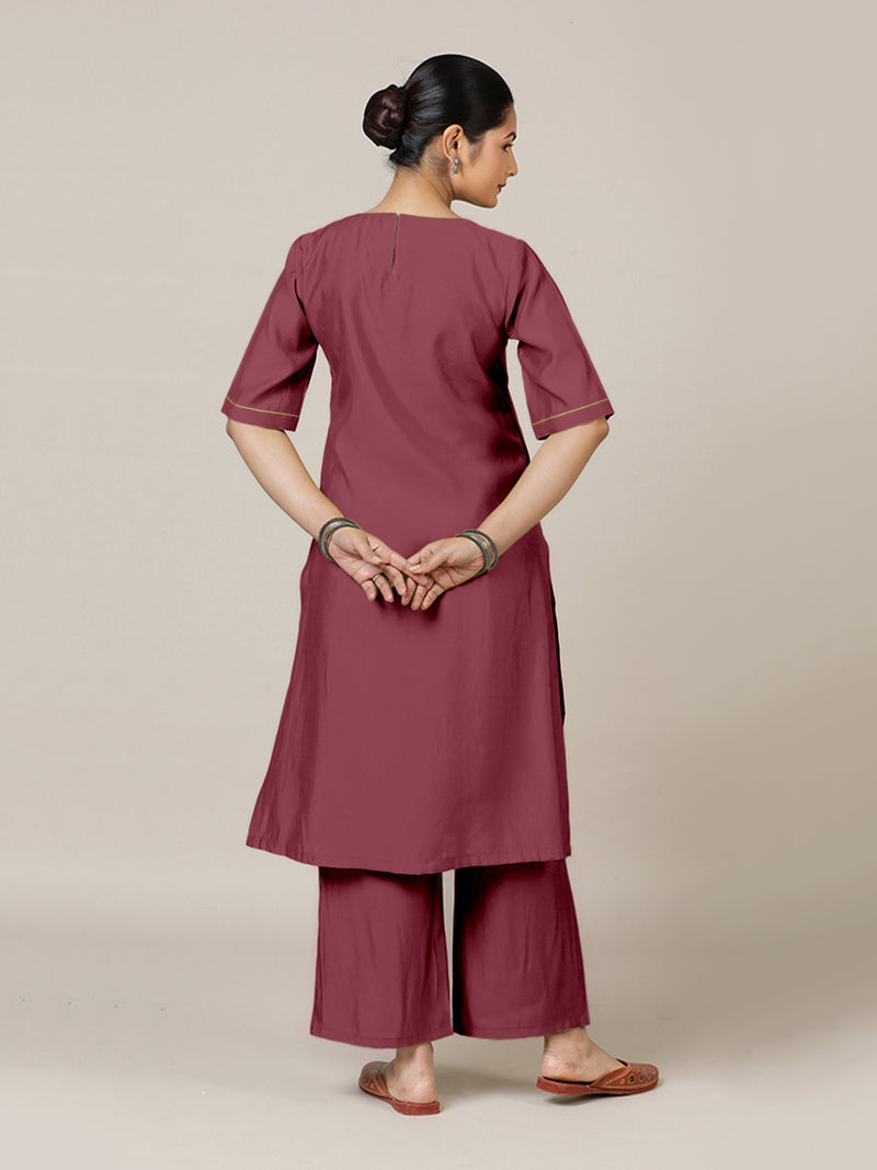 Esha x Rozaana | A Line Kurta in Rose Pink with Thread Work | Coords or Only Kurta-Binks