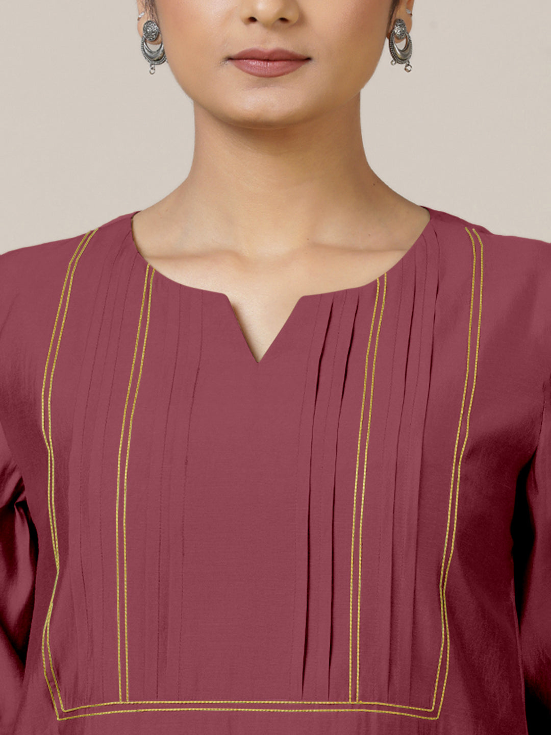 Esha x Rozaana Kurta, in Pink Viscose, featuring elbow sleeves and round neck with splitline, made for daily & work (view 4).