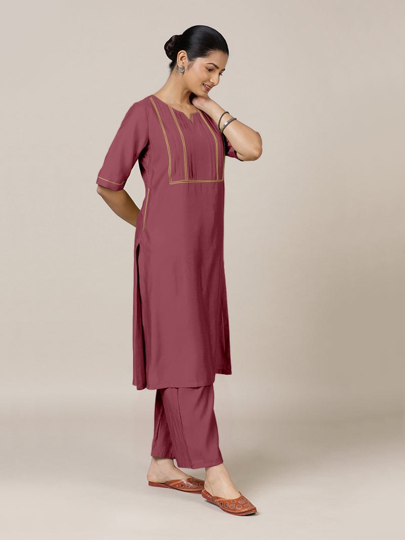 Esha x Rozaana | A Line Kurta in Rose Pink with Thread Work | Coords or Only Kurta-Binks