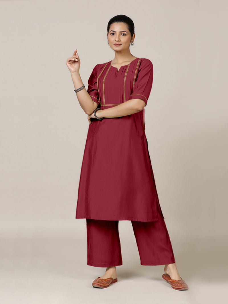 Esha x Rozaana | A Line Kurta in Scarlet Red with Thread Work | Coords or Only Kurta-Binks