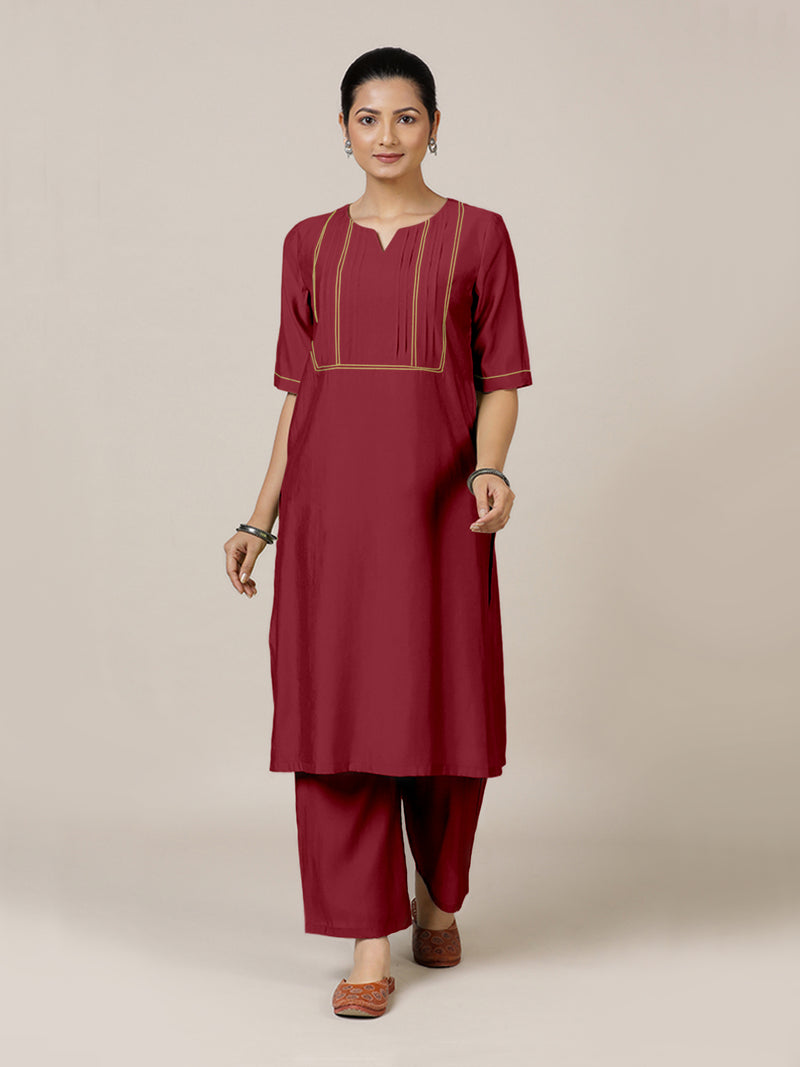 Esha x Rozaana | A Line Kurta in Scarlet Red with Thread Work | Coords or Only Kurta-Binks