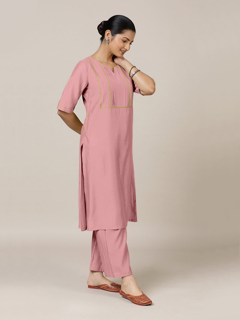 Esha x Rozaana | A Line Kurta in Sea Pink with Thread Work | Coords or Only Kurta-Binks