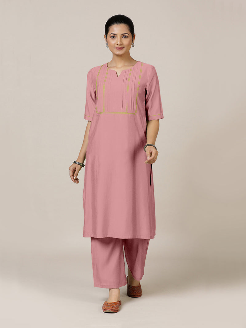 Esha x Rozaana | A Line Kurta in Sea Pink with Thread Work | Coords or Only Kurta-Binks